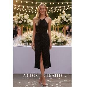 knee length dresses for ladies Alice McCall Black Orchid Sequins Side Cut Out Thigh Slit Midi Dress – Rao  Sisters main image 0